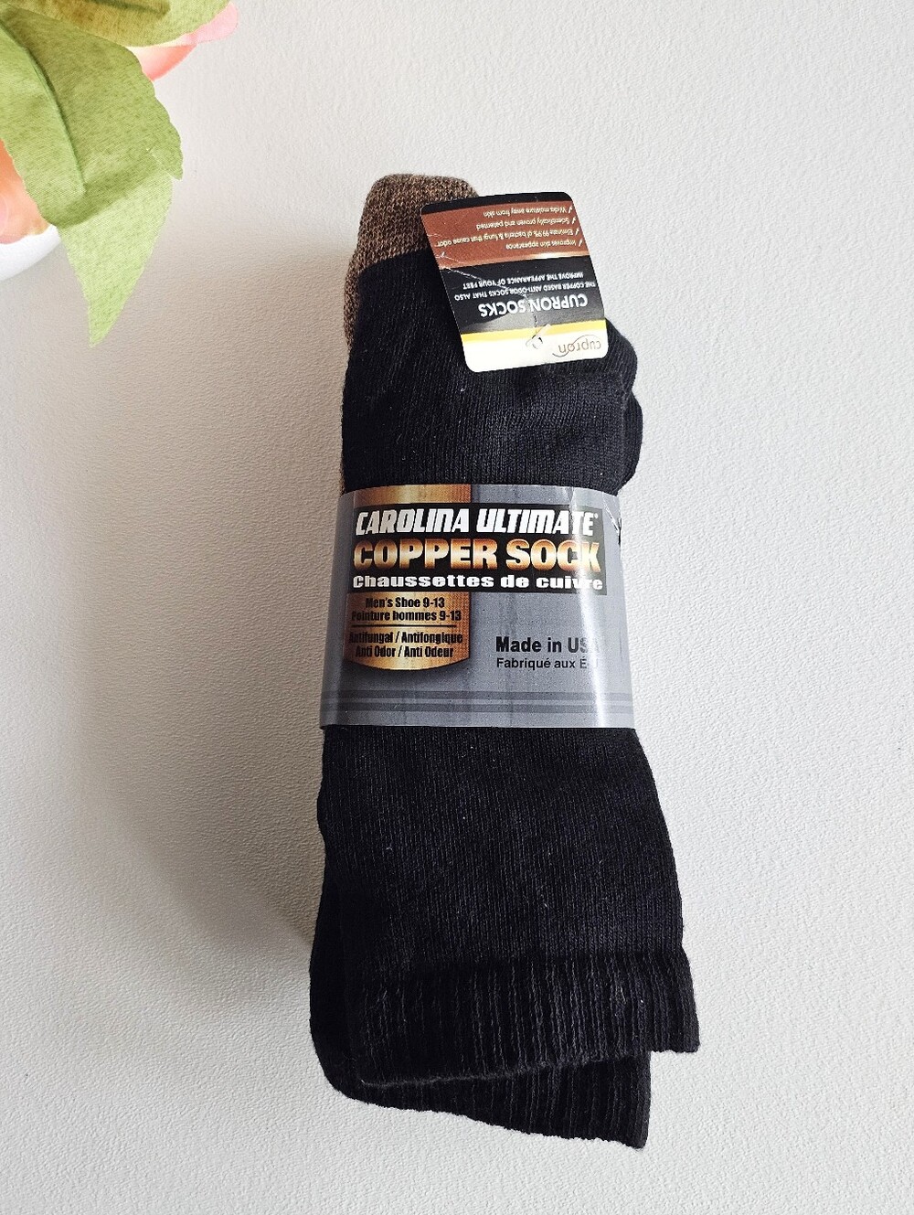 Carolina Ultimate Copper Socks Mens Large 10-13 Black Anti Odor Made USA NWT